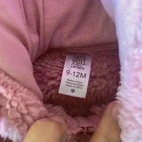 Just One You by Carter's Pink Zip Up Long Sleeve Sherpa Hooded Jacket Size 9-12M - Picture 3 of 8